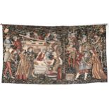 Rectangular Medieval style wall hanging tapestry depicting wine making, 122cm x 67cm