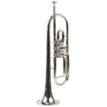 Vintage silver plated trumpet housed in a velvet lined fitted case with Russian label, 52.5cm in