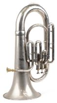 Vintage silver plated French horn, 59.5cm in length