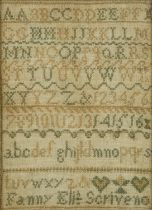 19th century needlework sampler worked by Fanny Soriven, framed and glazed, 26.5cm x 19.5cm