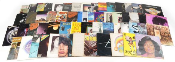 Vinyl LP records including Led Zeppelin, Pink Floyd, John Mayo, T-Rex, Unicorn, Family Entertainment