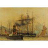 Manner of Frank Henry Mason - Boats on water, English school oil on canvas board, mounted and