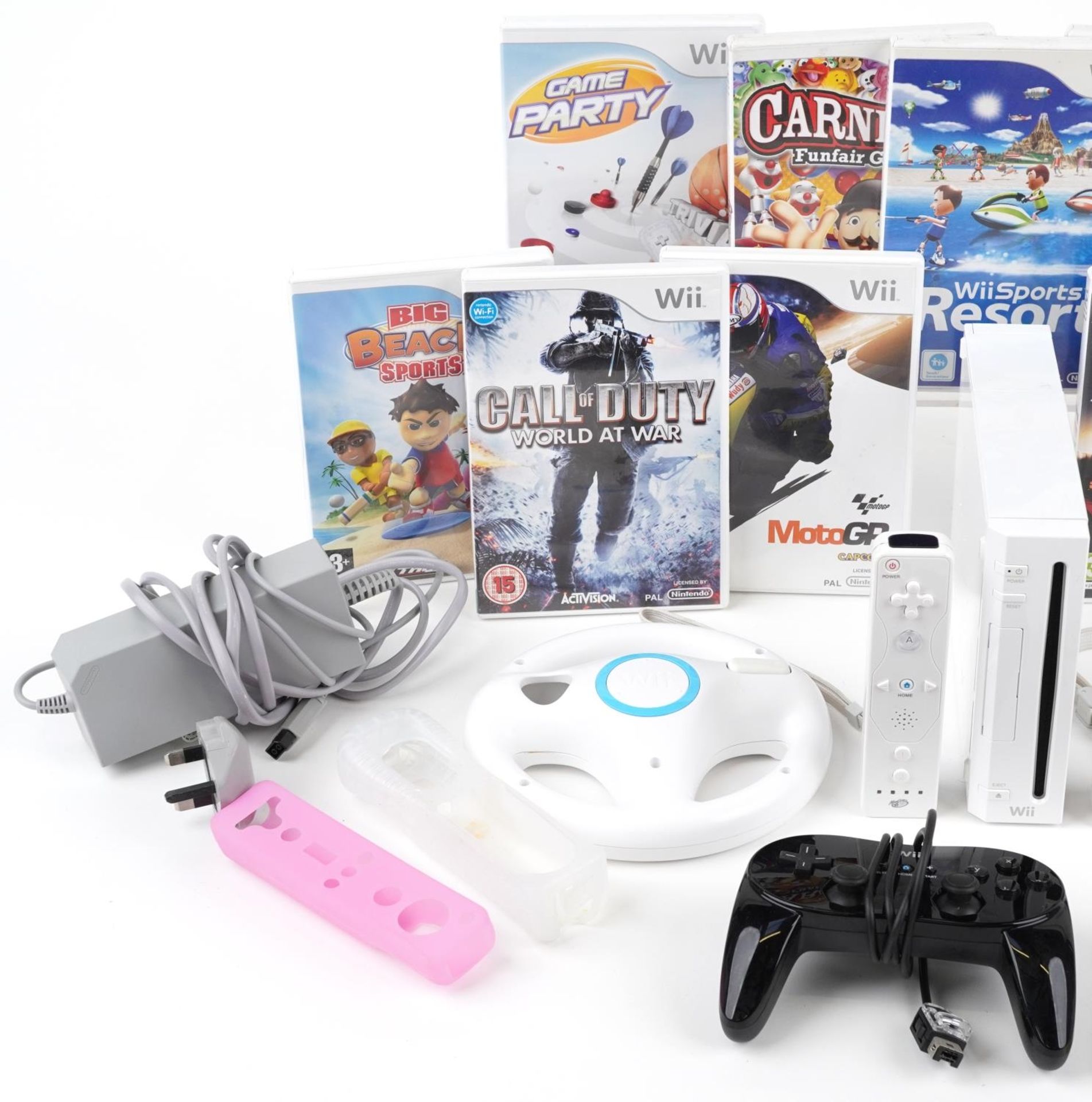 Nintendo Wii games console with controllers, accessories and a collection of games - Image 2 of 3