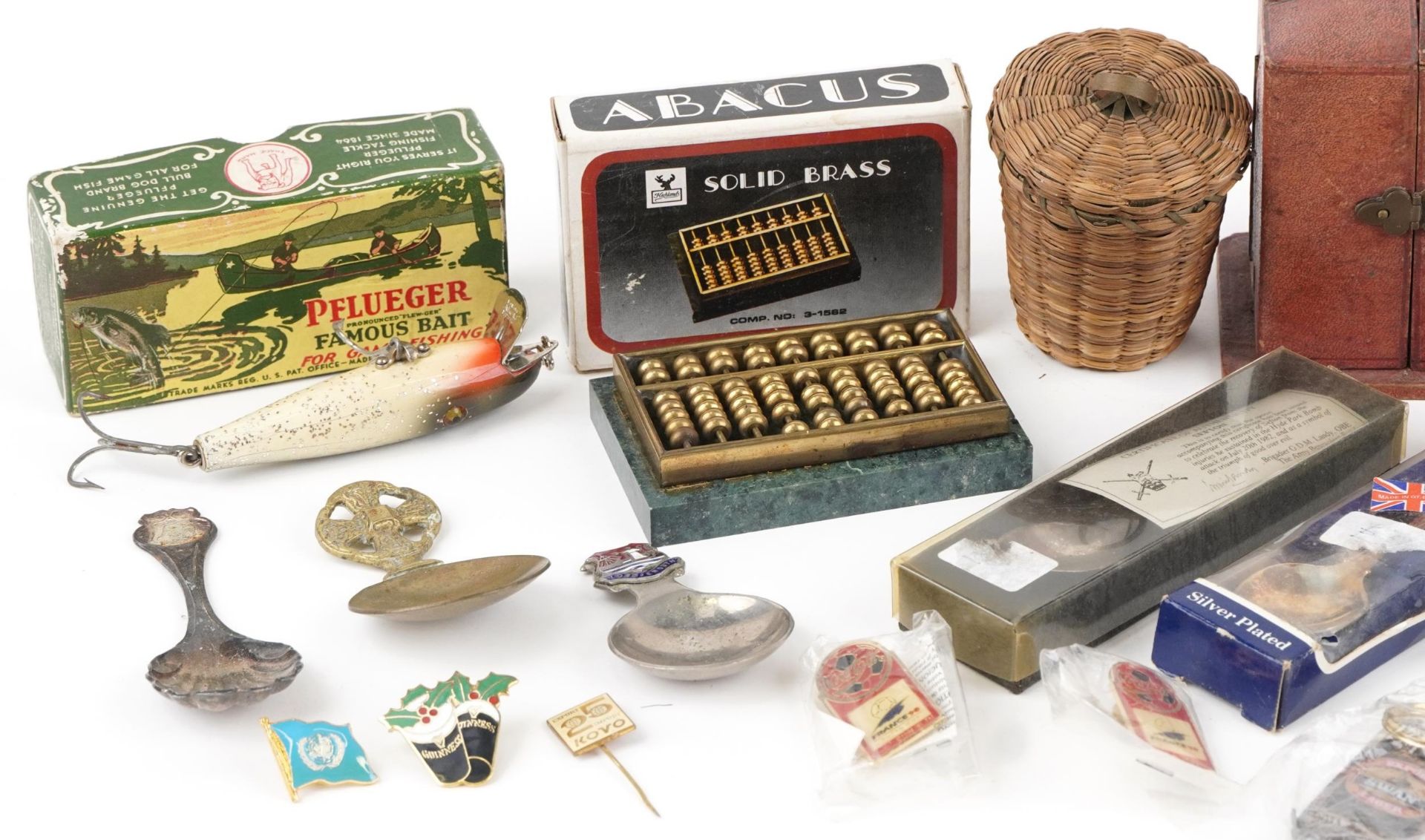 Sundry items including Guinness pin badges, caddy spoons and an alarm clock case - Image 2 of 3