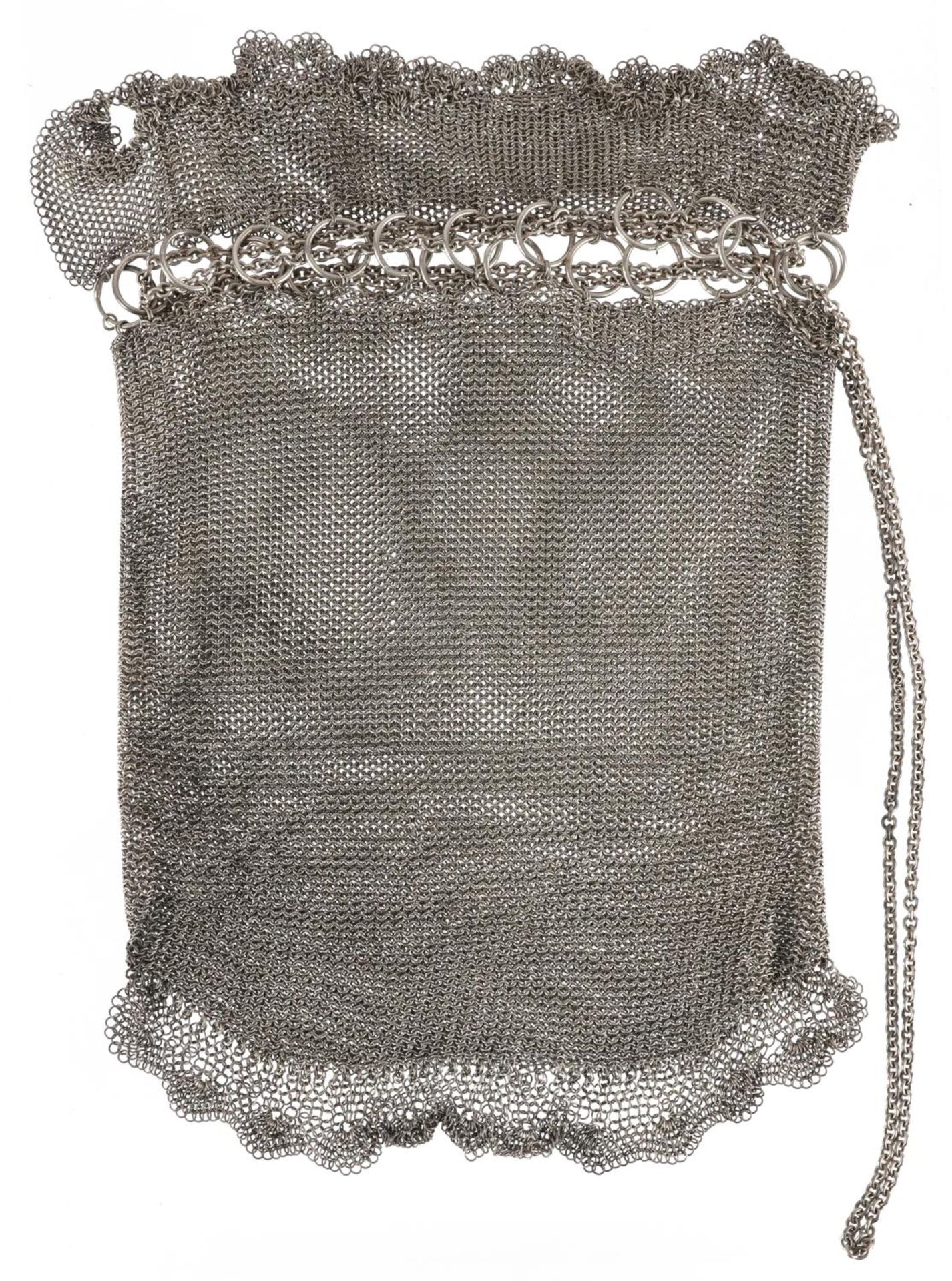 Victorian unmarked silver chainmail purse, 16cm in length, 129.5g - Image 3 of 3