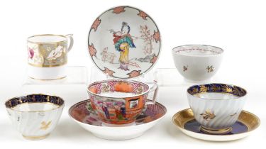 Early English ceramics including Newhall cup and saucer hand painted in the chinoiserie manner,
