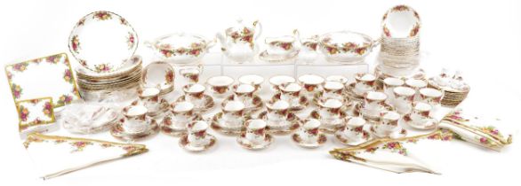Royal Albert Old Country Roses dinner and teaware including teapot, lidded tureen, dinner plates and
