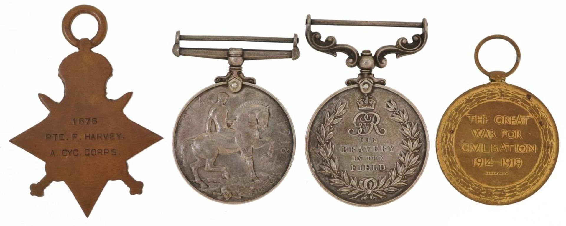 British military World War I Military medal group comprising a trio awarded to 1678PTE.F.HARVEY.A. - Bild 2 aus 5