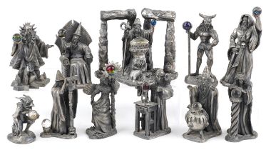 Eleven Myth & Magic pewter wizards and demons including The Astronomer and The Cauldron of Light,