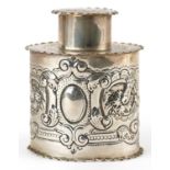Josiah Williams & Co, Edwardian silver tea caddy embossed with flowers and scrolls, London 1905, 9.
