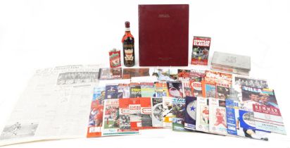 Sporting interest football memorabilia including Liverpool FC History from 1906 book and various