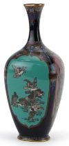 Japanese cloisonne vase enamelled with panels of birds and flowers, 15.5cm high