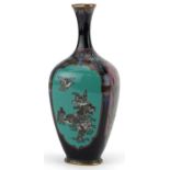 Japanese cloisonne vase enamelled with panels of birds and flowers, 15.5cm high