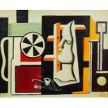 Manner of Fernand Leger - Surreal composition with face, French Impressionist oil on board,
