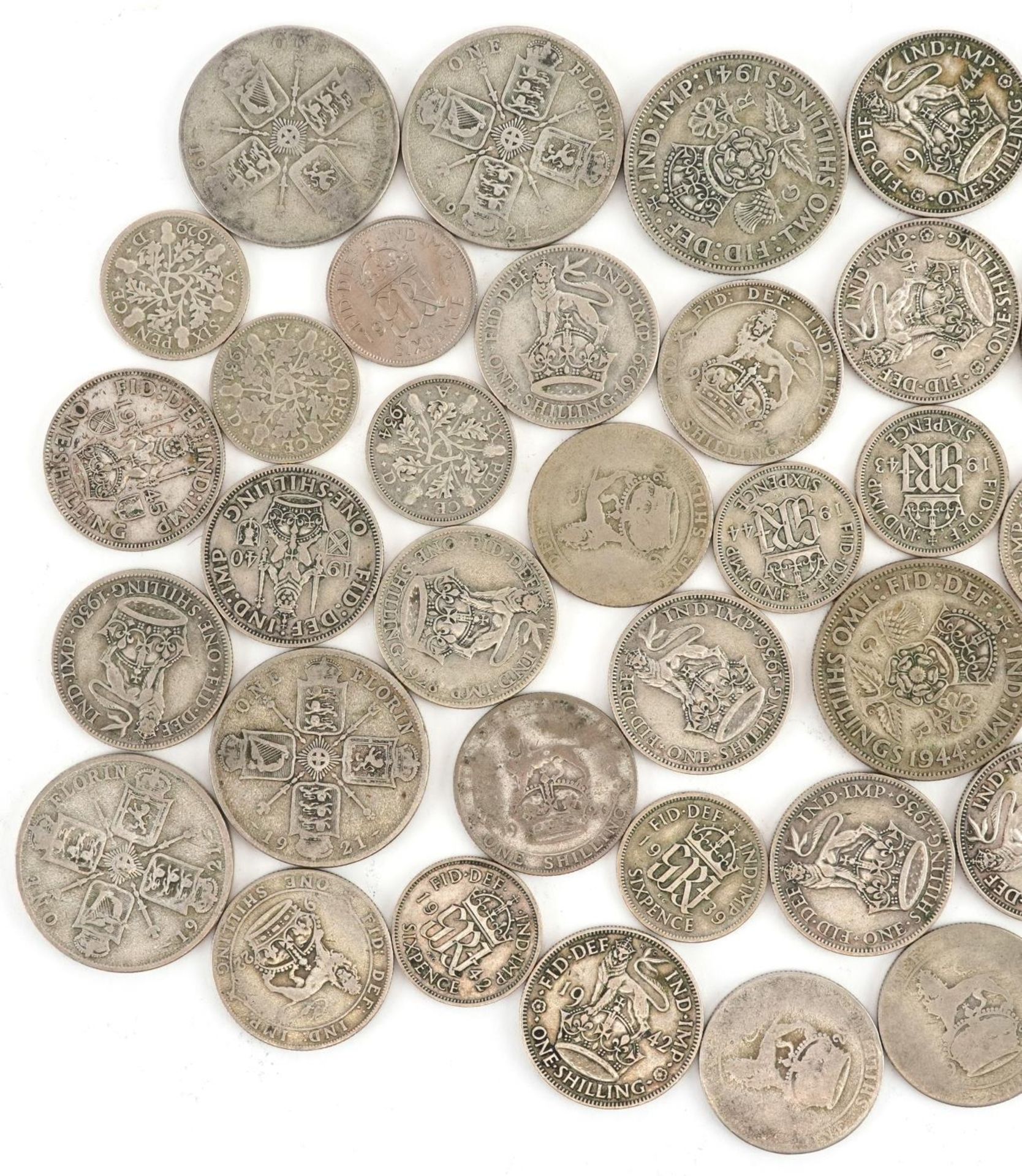 British pre decimal, pre 1947 coinage including florin and shillings, 255g - Image 2 of 6