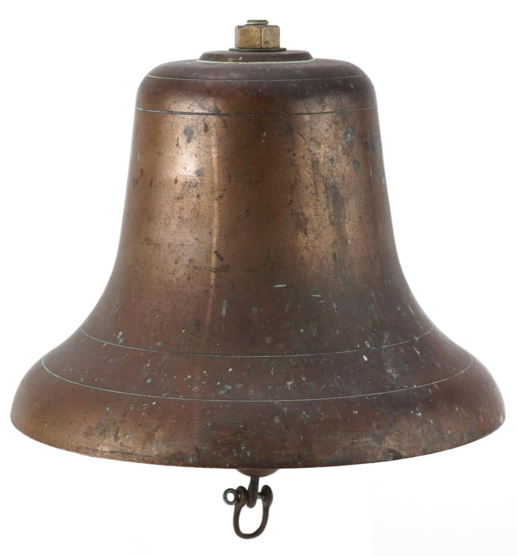 Antique patinated bronze ship's bell, 20.5cm high