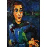 Top half portrait of a female, Expressionist oil on board, framed, 41.5cm x 30.5cm excluding the