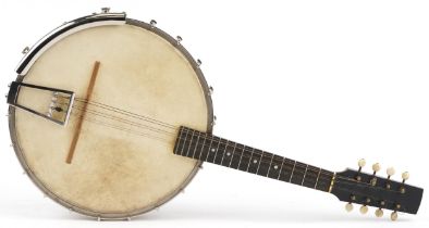 John Alvey Turner of London, mahogany and rosewood eight string banjolele with mother of pearl inlay