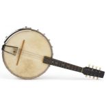 John Alvey Turner of London, mahogany and rosewood eight string banjolele with mother of pearl inlay