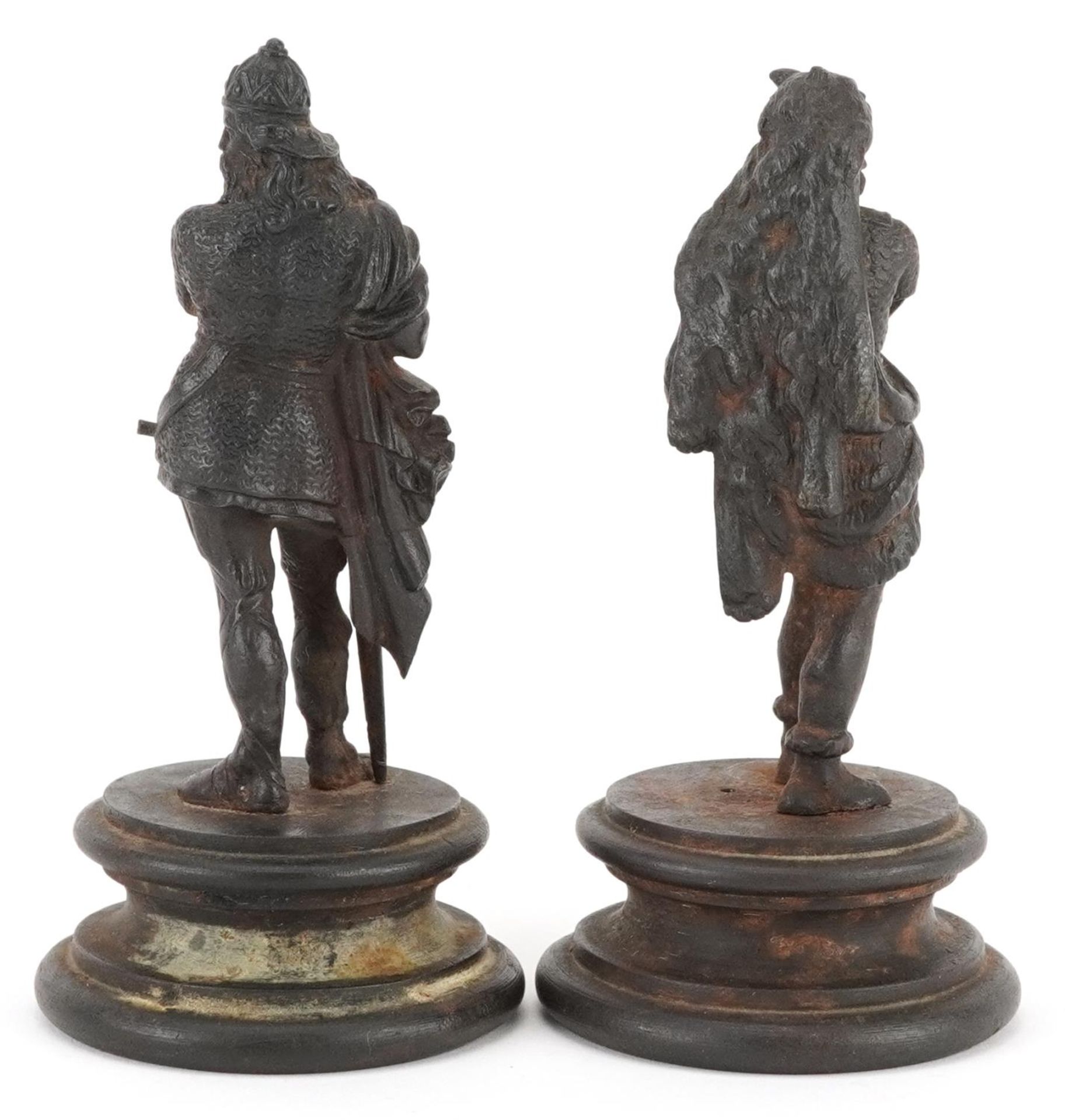 Pair of 19th century classical patinated iron figures of medieval Nordic warriors - Image 2 of 3