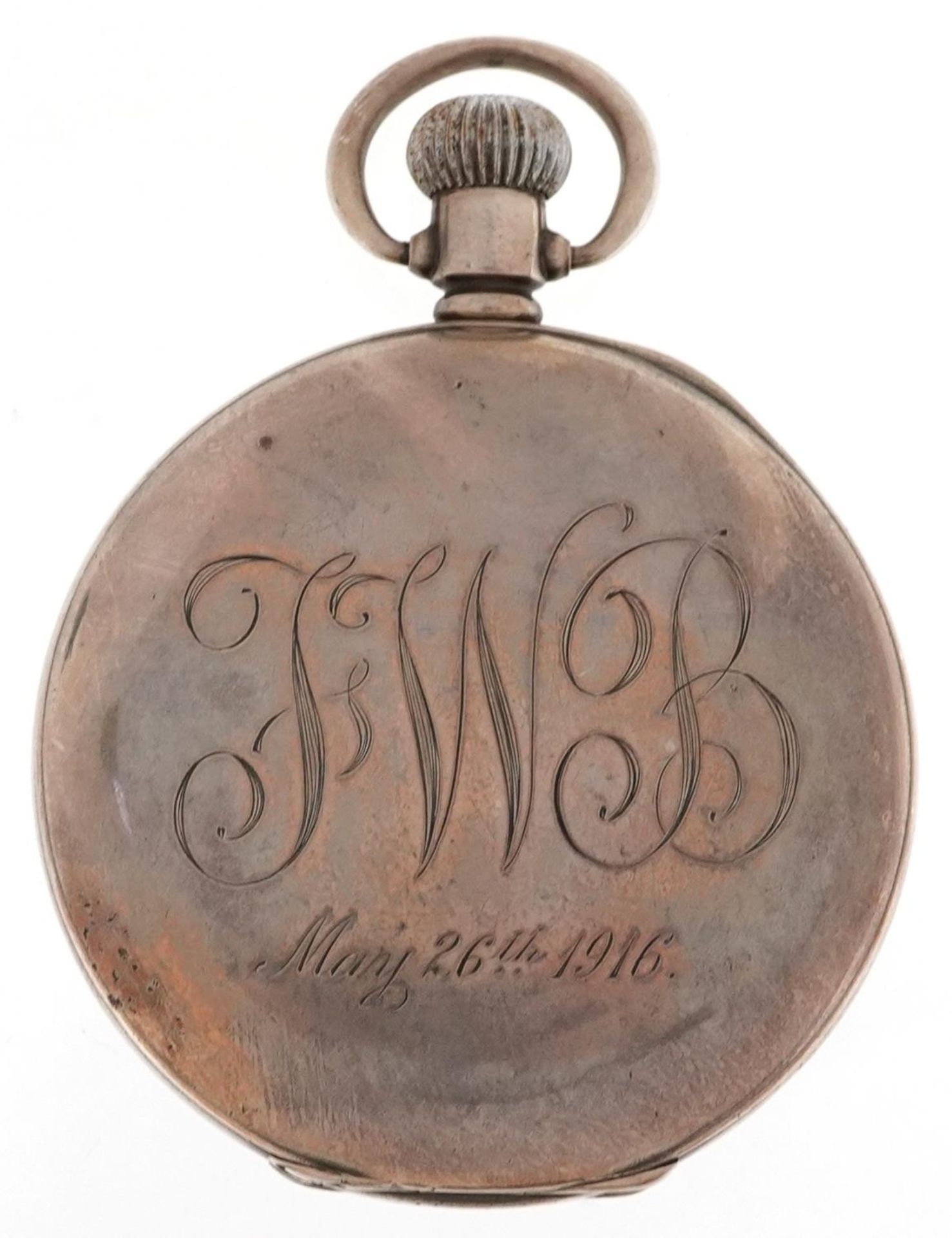 Waltham Mass, George V gentlemen's silver keyless half hunter pocket watch having enamelled and - Bild 3 aus 5