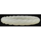 Chinese white jade rope twist bangle, 8cm in diameter, 44.2g