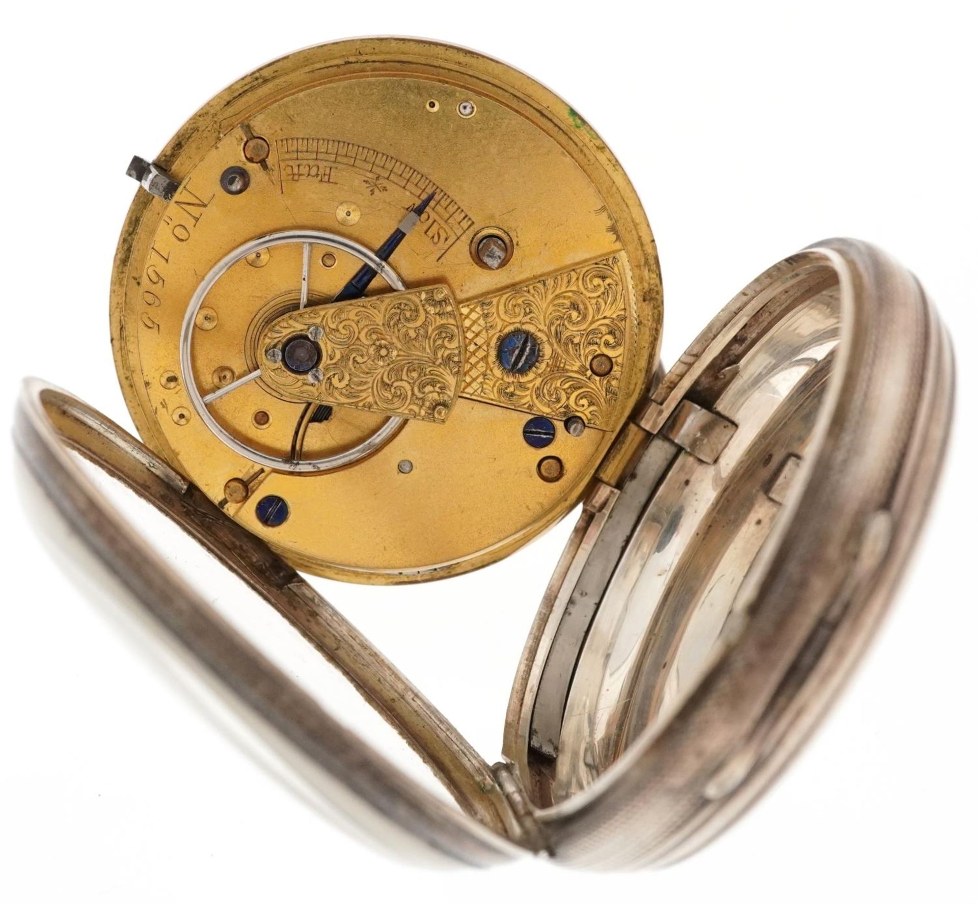 Victorian gentlemen's silver open face key wind fusee pocket watch having enamelled dial with - Bild 3 aus 4