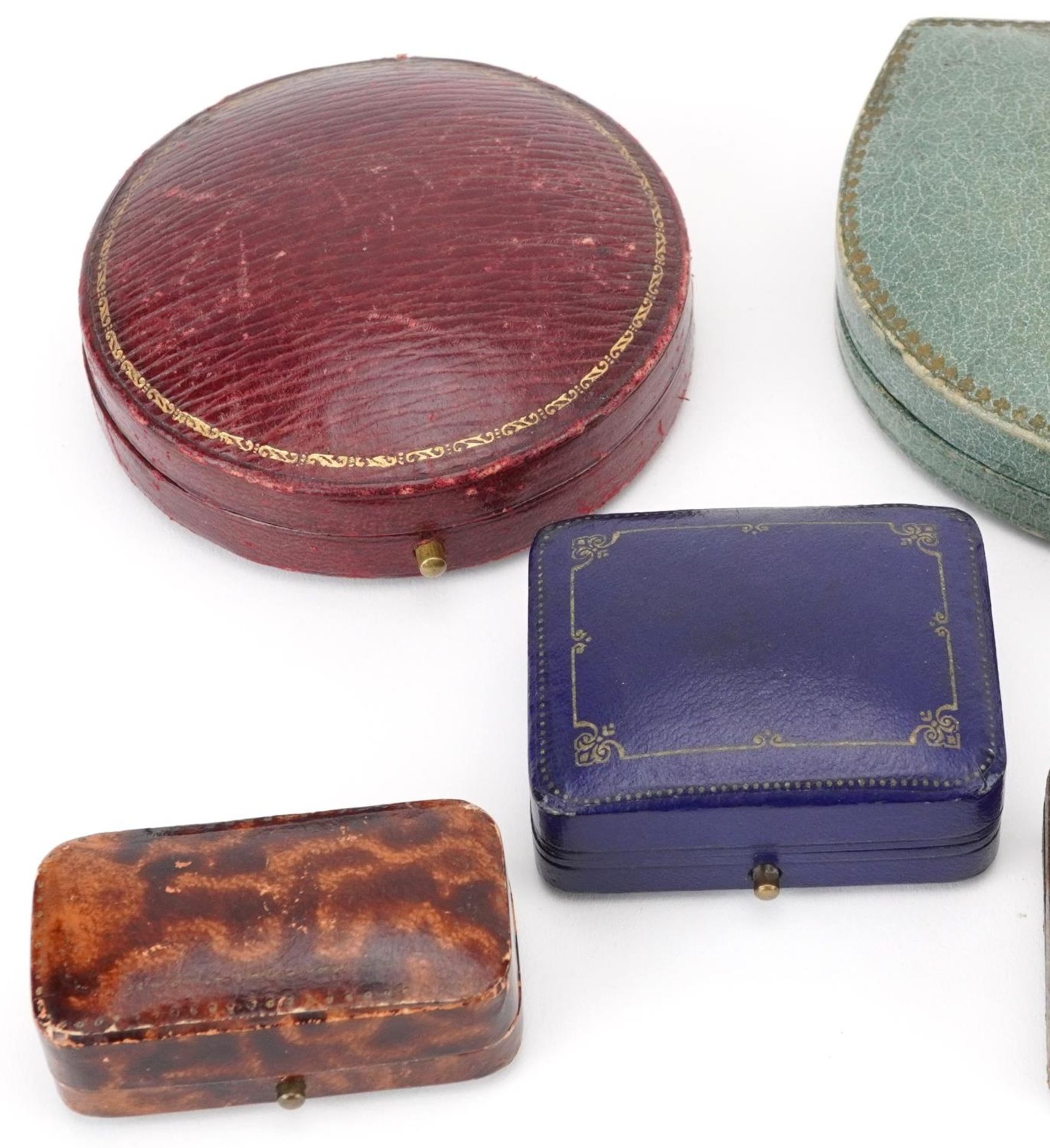 Eight 19th century and later jeweller's jewellery boxes, some tooled leather, including Horn & - Image 2 of 4