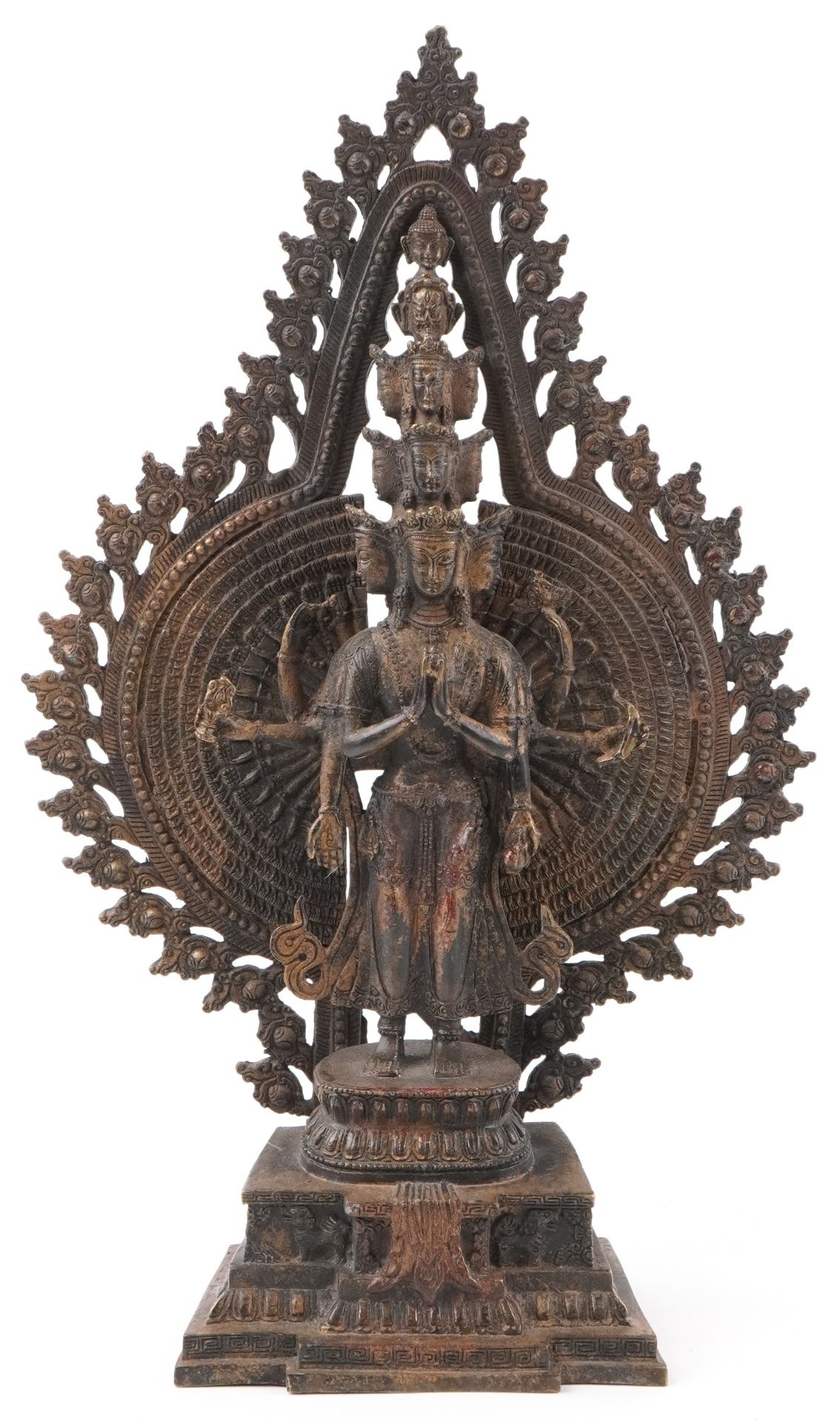 Chino Tibetan partially gilt bronze statue of Avalokiteshvara of Kwanyn Buddha, 40.5cm high