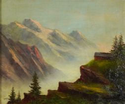 Alpine landscape, 19th century oil on canvas, indistinctly signed, possibly A Walford?, inscribed