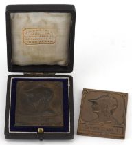 Two Art Nouveau Tunstall Photo Society bronzed medallions including one housed in a J A Restall