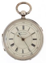 Centre Seconds, Victorian gentlemen's silver chronograph key wind open face pocket watch having