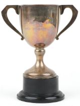 George V bowling interest silver trophy on stand with twin handles engraved The Gas Light Sports