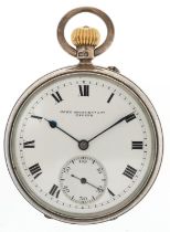 John Young & Co, George V gentlemen's silver open face keyless pocket watch having enamelled and