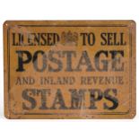 Vintage Licensed to Sell Postage and Inland Revenue Stamps advertising sign, 27.5cm x 21cm