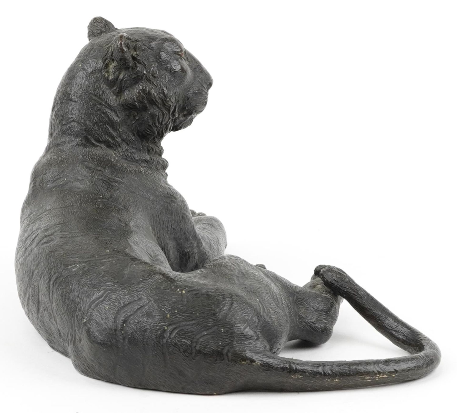 Japanese patinated bronze tiger, Meiji period, character marks to the base, possibly by Kakuha - Image 5 of 8