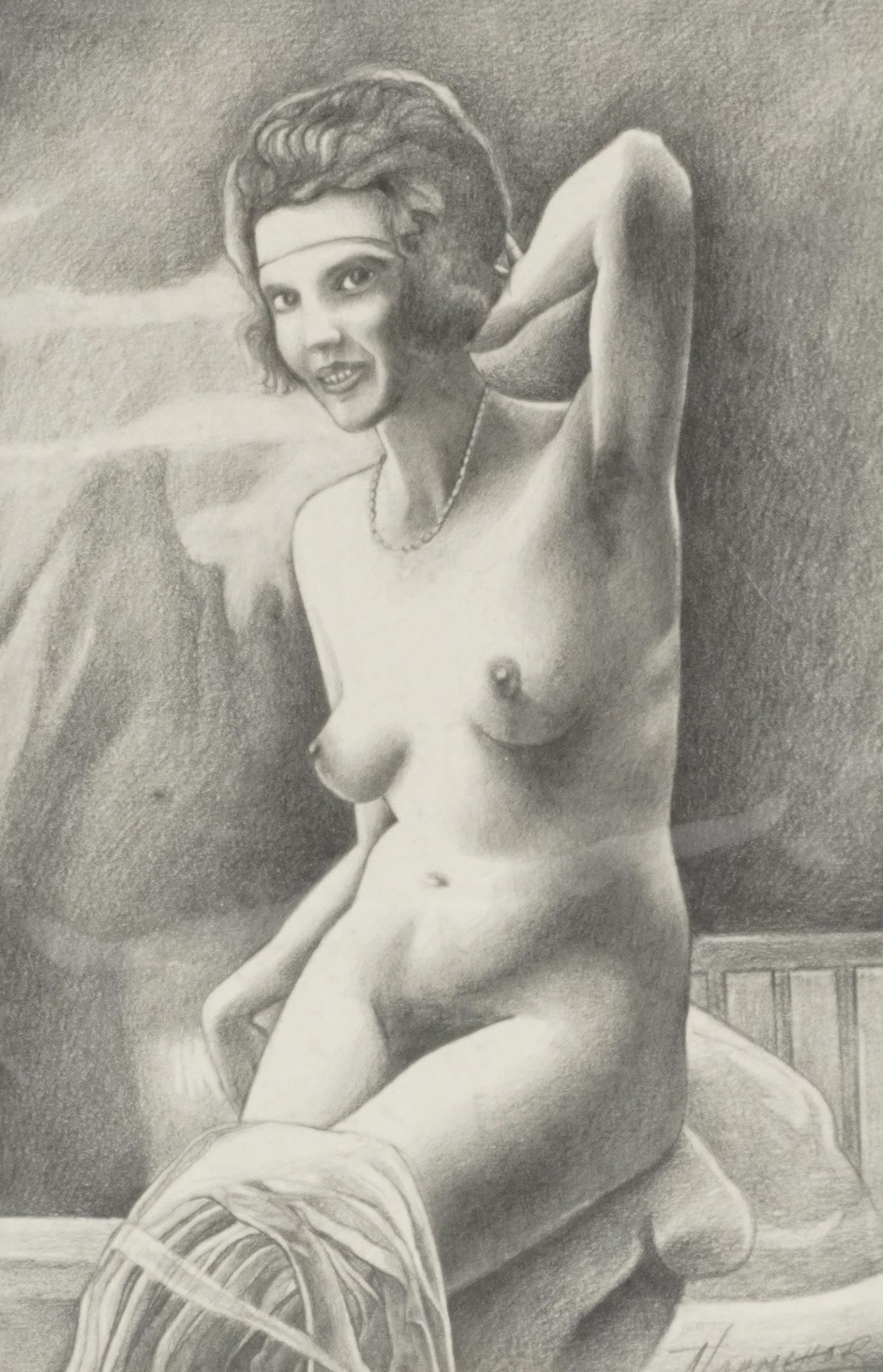 Pair of nude females, Russian pin up school pencil drawings, each signed in Cyrillic, unframed, each - Bild 6 aus 9