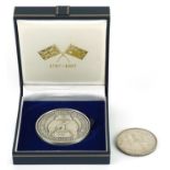 Queen Victoria 1891 silver crown and a silver medallion commemorating the Bicentennial of the