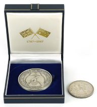 Queen Victoria 1891 silver crown and a silver medallion commemorating the Bicentennial of the