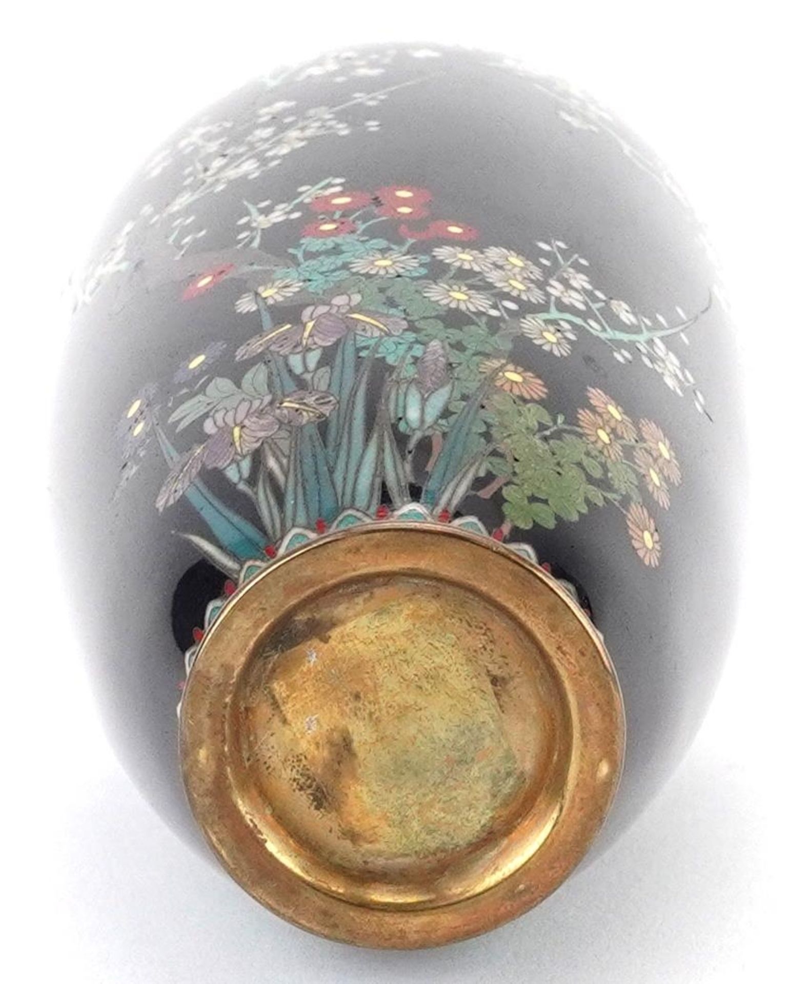 Japanese cloisonne vase finely enamelled with flowers, 18cm high - Bild 6 aus 6