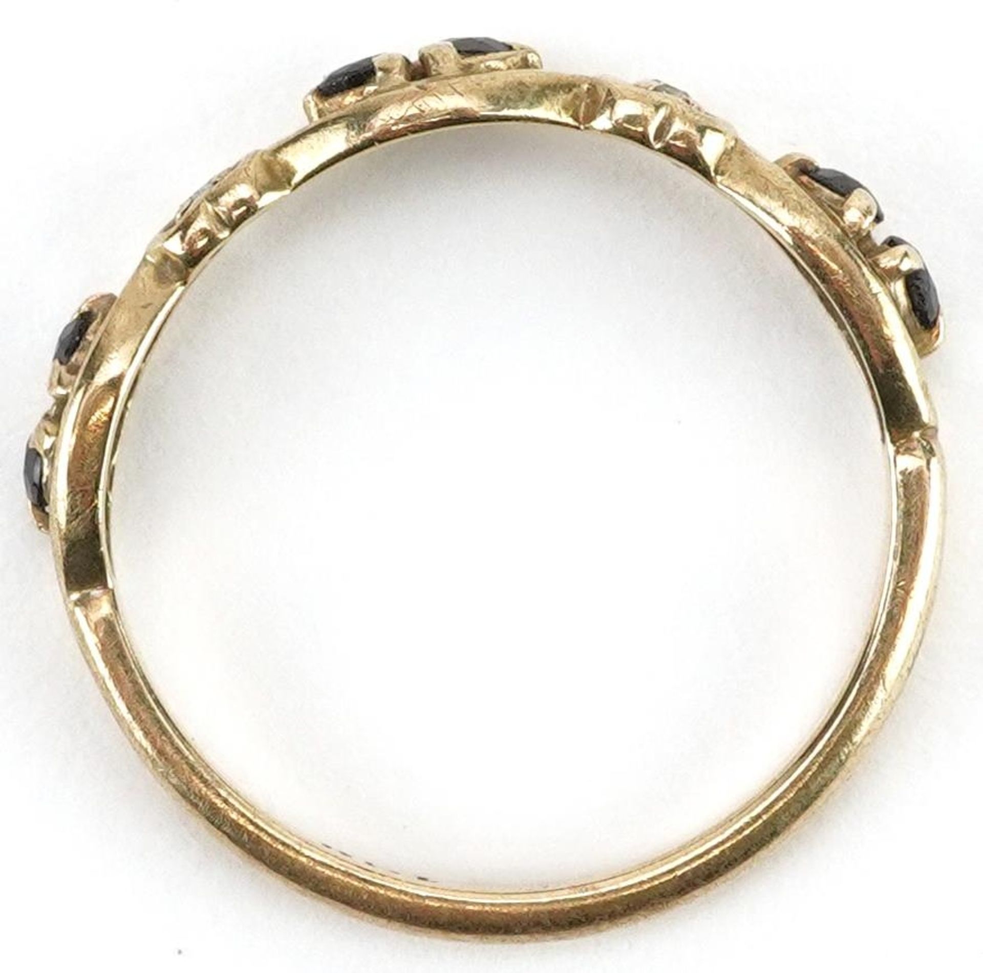 9ct gold diamond and sapphire pierced love heart half eternity ring, size M, 1.3g - Bild 3 aus 4