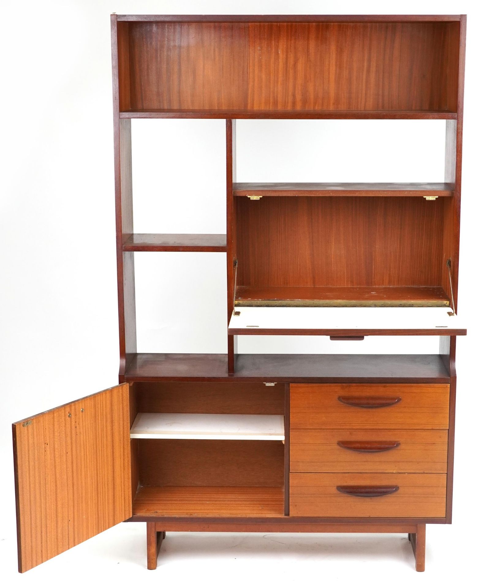 Mid century Stonehill teak room divider fitted with an arrangement of cupboards and drawers, 177cm H - Image 2 of 3