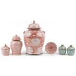 Thai porcelain including a large baluster jar and cover hand painted with cranes amongst water and