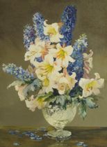 Amy Reeve Fowkes - Still life flowers in a vase, watercolour, mounted, framed and glazed, 72cm x
