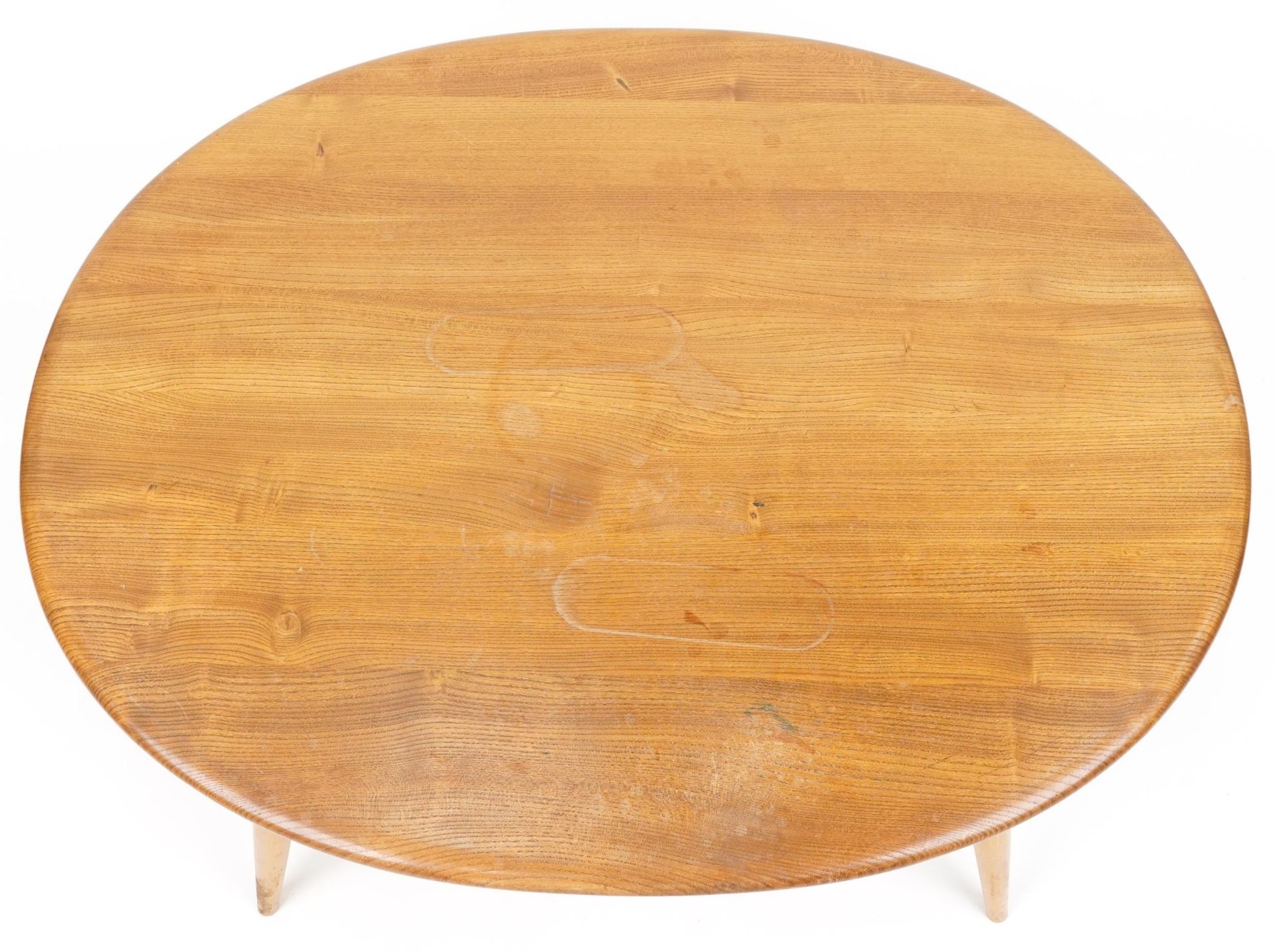 Ercol light elm coffee table with oval top, 44cm H x 99cm W x 82cm D - Image 3 of 5