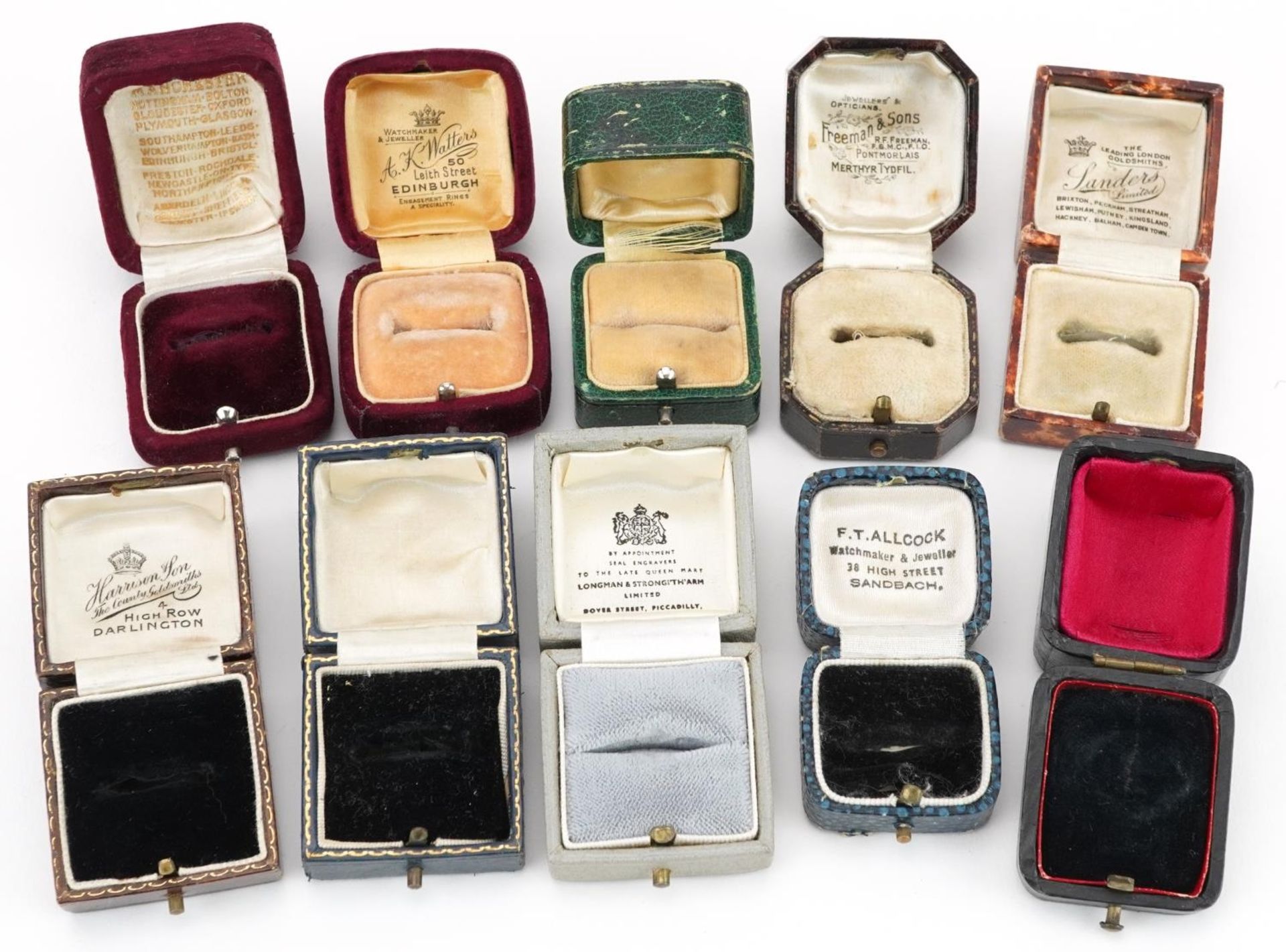 Ten 19th century and later jeweller's ring boxes with velvet and silk lined interiors including F - Image 4 of 4
