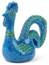 Bitossi, mid century Italian pottery rooster having a blue glaze, 24.5cm in length
