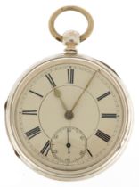 Victorian gentlemen's silver key wind open face fusee pocket watch having enamelled and subsidiary