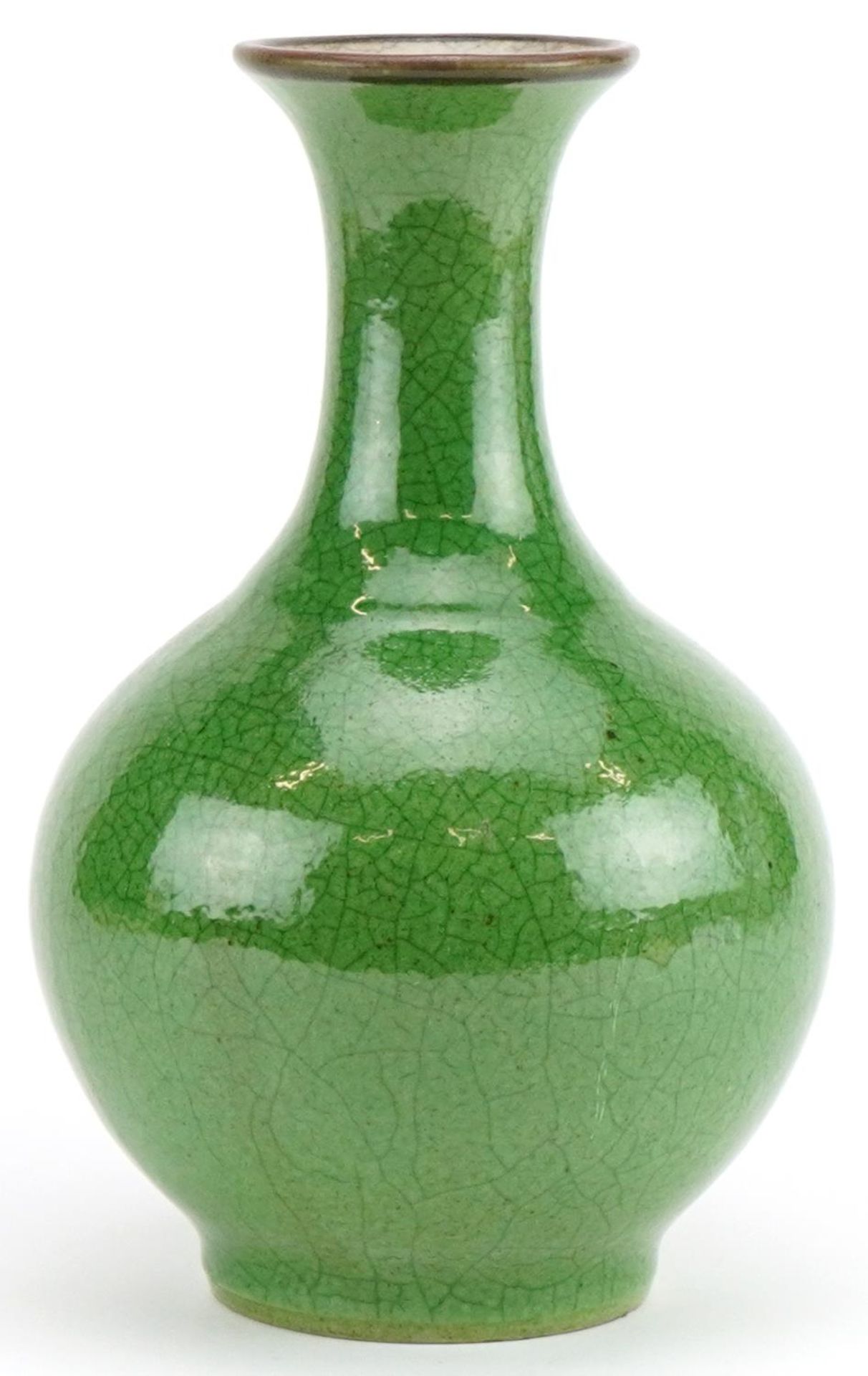 Chinese Ge ware type porcelain vase having a green crackle glaze, 22cm high - Bild 2 aus 6