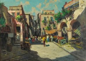 Eva Giannetti - Italian street scene, Impressionist oil on canvas, mounted and framed, 69.5cm x 49.